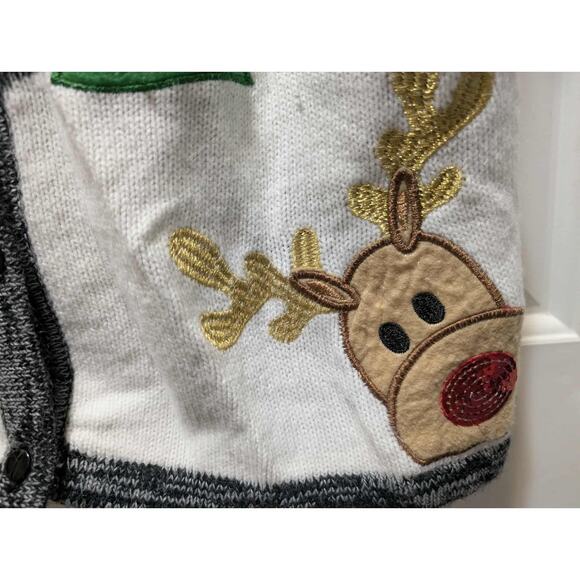 Ugly Christmas Sweater Vest Size S Santa Reindeer Gold Felt Rudolph Holiday Time - Picture 3 of 11